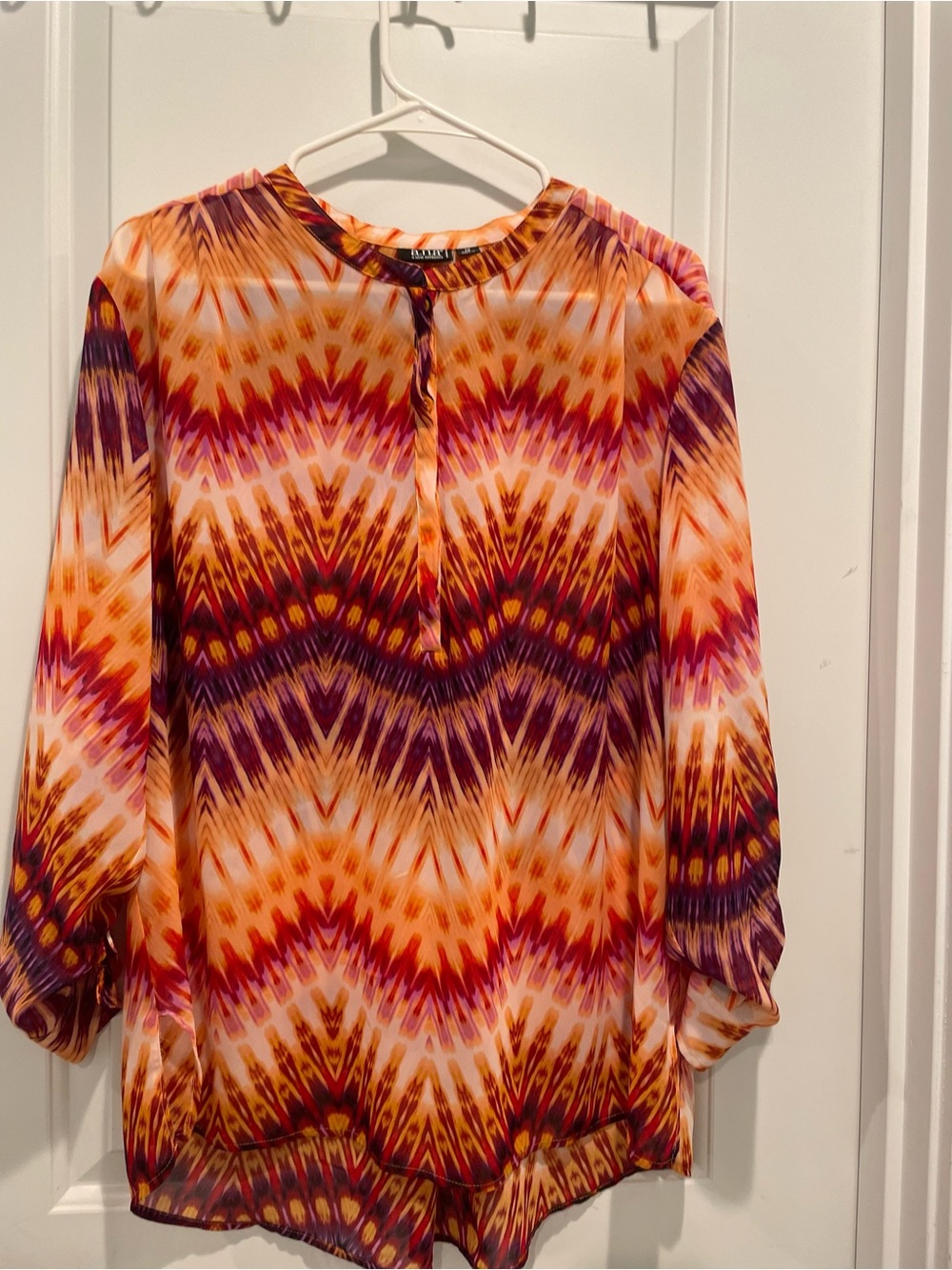 a.n.a Orange and Purple Chevron-Print Blouse